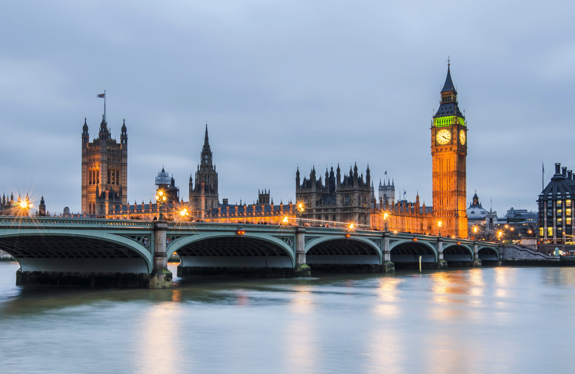 Houses of Parliament and the River Thames at dusk
